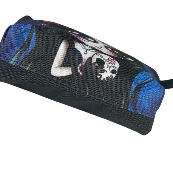 Sugar Skull Dia de los Muertos Accessory Cosmetics Makeup Canvas Zipper Bag - Picture 2 of 5